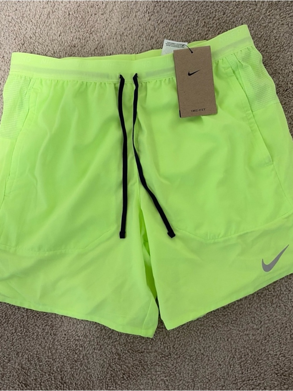 Nike Men’s Neon Yellow Athletic Shorts with Black Drawstring